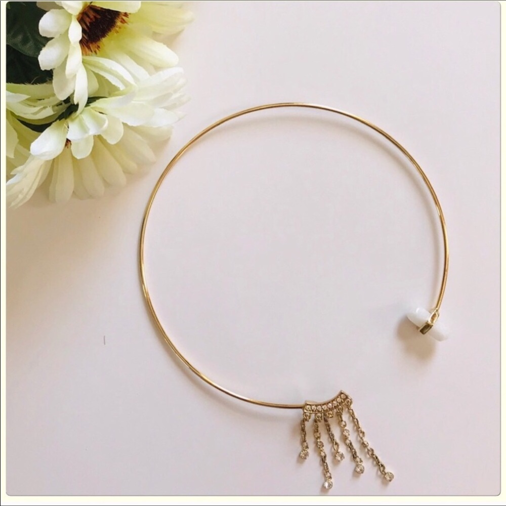 NWOT Gold Tone Glittering Tassel Rhinestone Chocker Necklace